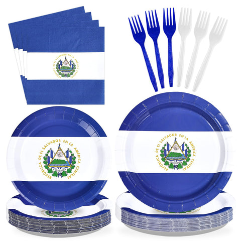 96 Pcs El Salvador Flag Party Plates and Napkins
