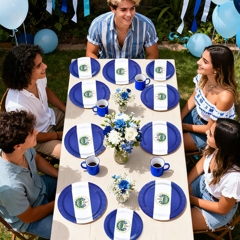 96 Pcs El Salvador Flag Party Plates and Napkins