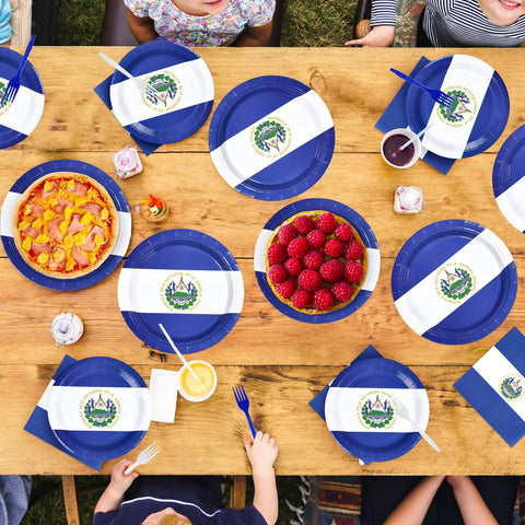 96 Pcs El Salvador Flag Party Plates and Napkins