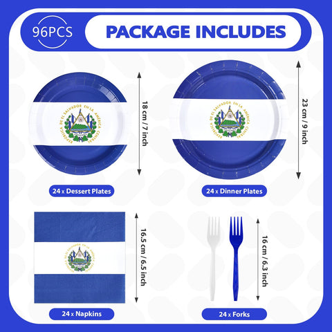 96 Pcs El Salvador Flag Party Plates and Napkins