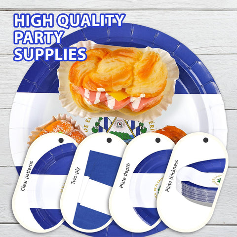 96 Pcs El Salvador Flag Party Plates and Napkins