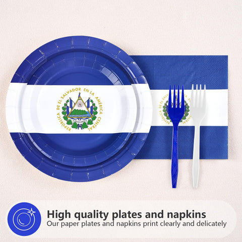 96 Pcs El Salvador Flag Party Plates and Napkins