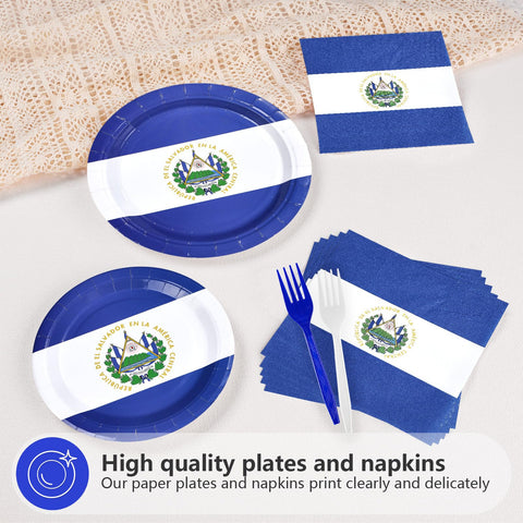 96 Pcs El Salvador Flag Party Plates and Napkins