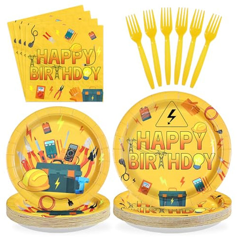 96 Pcs Electrician Birthday Party Plates and Napkins - Grencian
