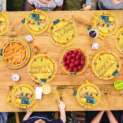 96 Pcs Electrician Birthday Party Plates and Napkins - Grencian