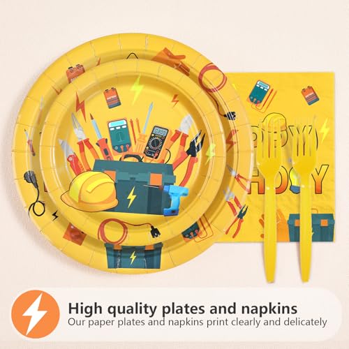 96 Pcs Electrician Birthday Party Plates and Napkins - Grencian