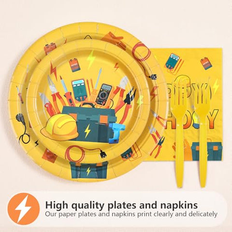 96 Pcs Electrician Birthday Party Plates and Napkins - Grencian