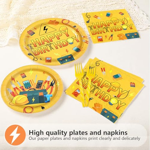 96 Pcs Electrician Birthday Party Plates and Napkins - Grencian