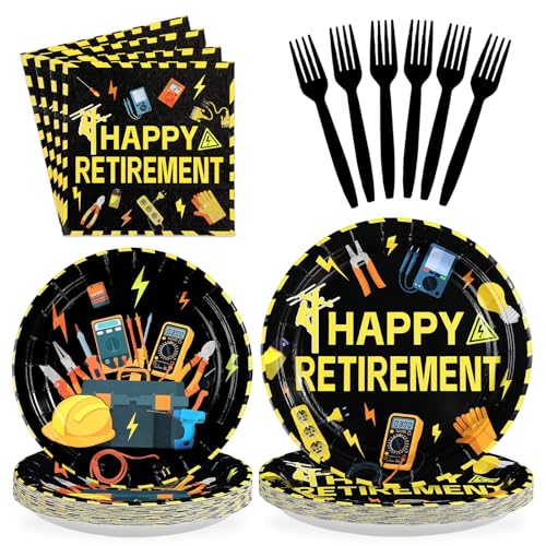 96 Pcs Electrician Retirement Party Plates and Napkins - Grencian