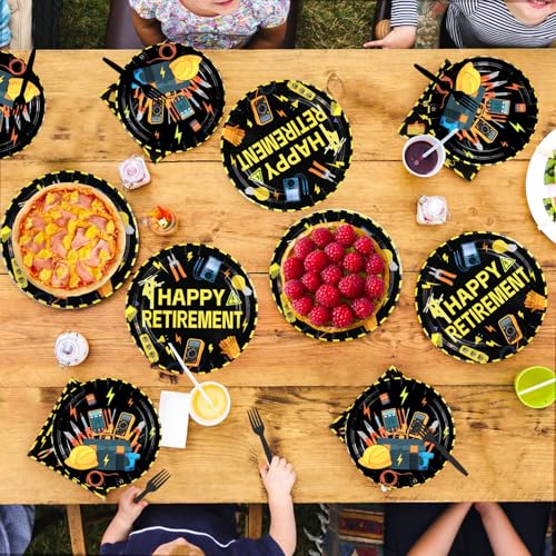 96 Pcs Electrician Retirement Party Plates and Napkins - Grencian