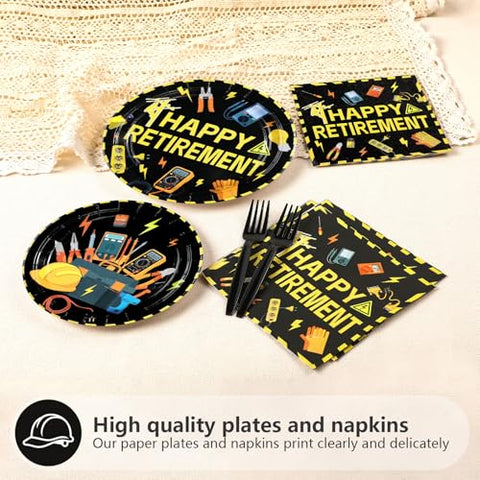 96 Pcs Electrician Retirement Party Plates and Napkins - Grencian