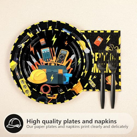 96 Pcs Electrician Retirement Party Plates and Napkins - Grencian