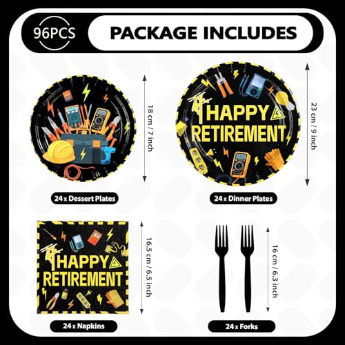 96 Pcs Electrician Retirement Party Plates and Napkins - Grencian