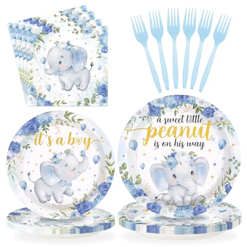 96 Pcs Elephant Baby Shower Party Plates and Napkins - Grencian