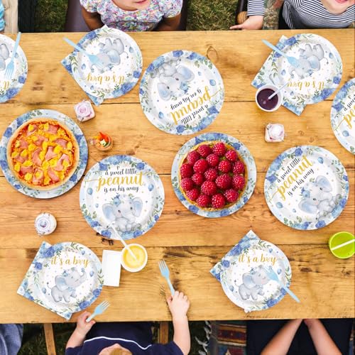 96 Pcs Elephant Baby Shower Party Plates and Napkins - Grencian
