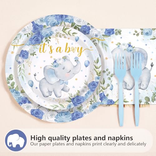 96 Pcs Elephant Baby Shower Party Plates and Napkins - Grencian
