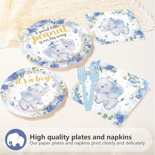 96 Pcs Elephant Baby Shower Party Plates and Napkins - Grencian