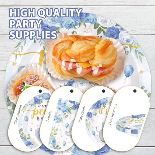 96 Pcs Elephant Baby Shower Party Plates and Napkins - Grencian