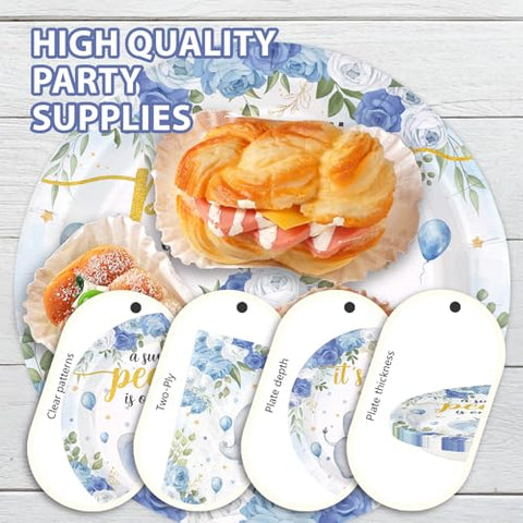 96 Pcs Elephant Baby Shower Party Plates and Napkins - Grencian