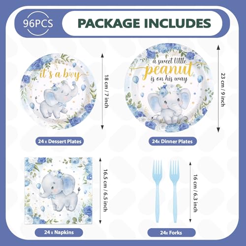 96 Pcs Elephant Baby Shower Party Plates and Napkins - Grencian