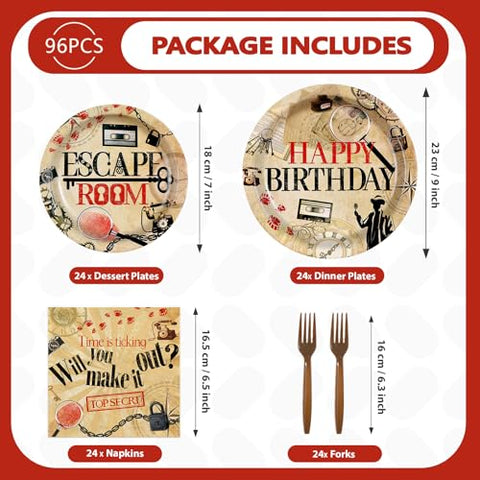 96 Pcs Escape Room Birthday Party Plates and Napkins - Grencian