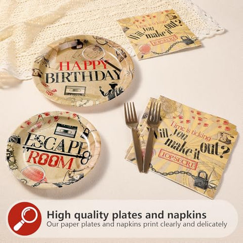 96 Pcs Escape Room Birthday Party Plates and Napkins - Grencian