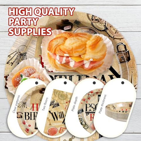 96 Pcs Escape Room Birthday Party Plates and Napkins - Grencian
