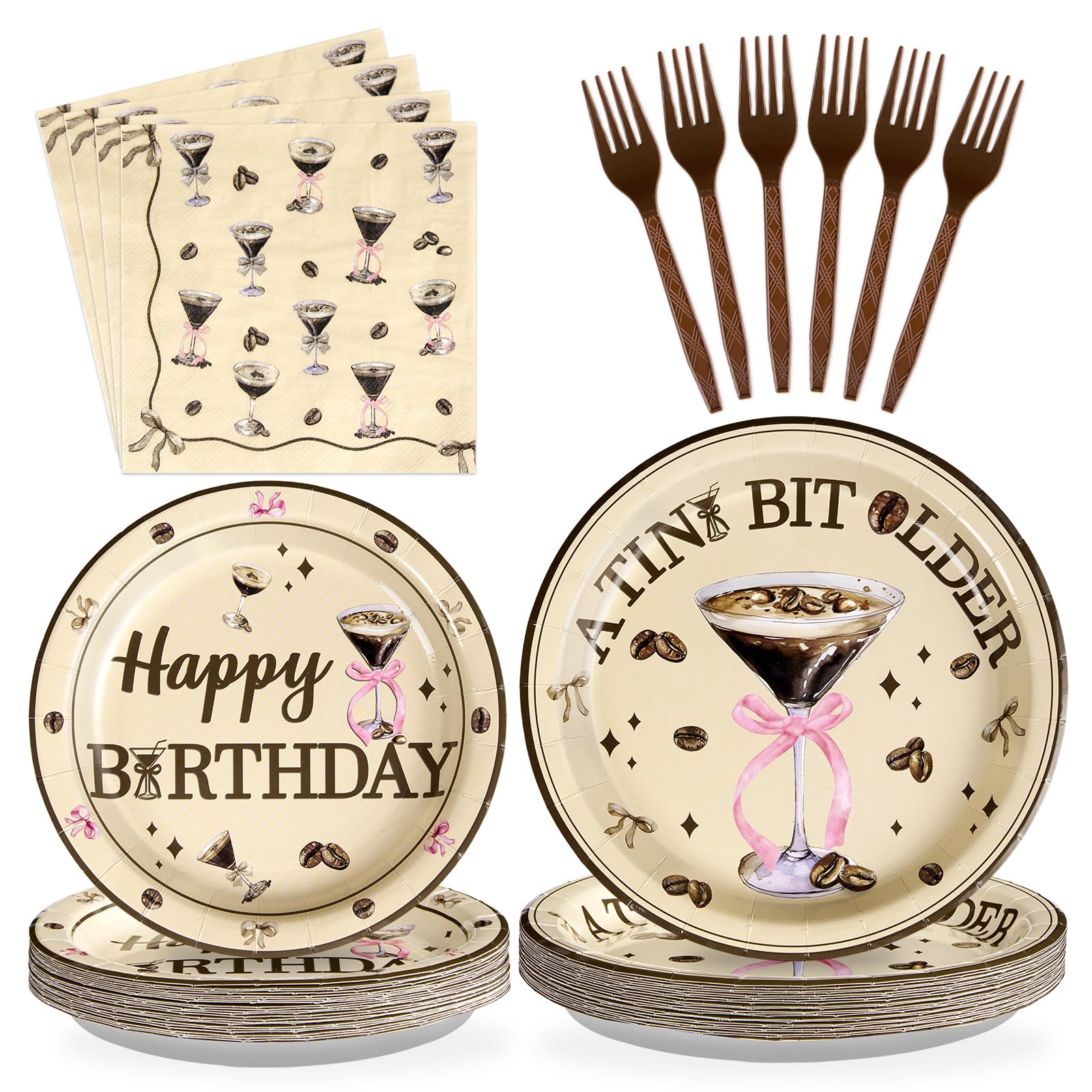 96 Pcs Espresso Martini Birthday Party Plates and Napkins - Grencian