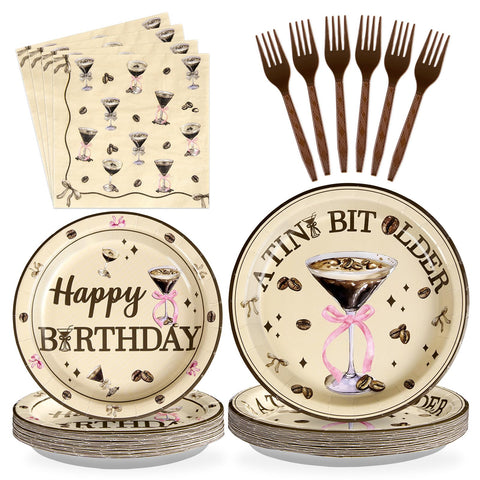 96 Pcs Espresso Martini Birthday Party Plates and Napkins - Grencian
