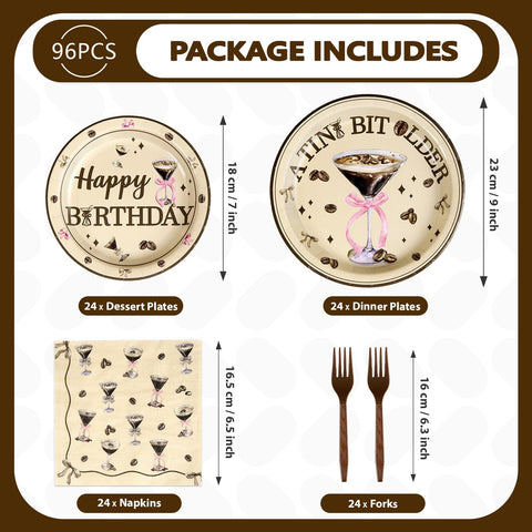 96 Pcs Espresso Martini Birthday Party Plates and Napkins - Grencian