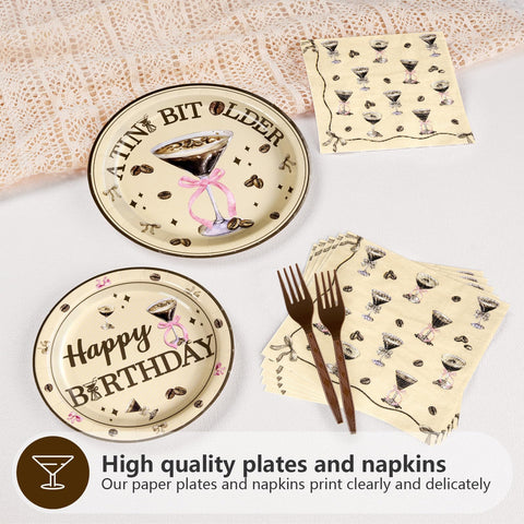 96 Pcs Espresso Martini Birthday Party Plates and Napkins - Grencian