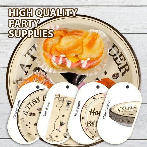 96 Pcs Espresso Martini Birthday Party Plates and Napkins - Grencian