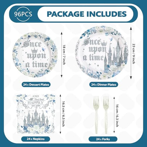 96 Pcs Fairytale Princess Party Plates and Napkins