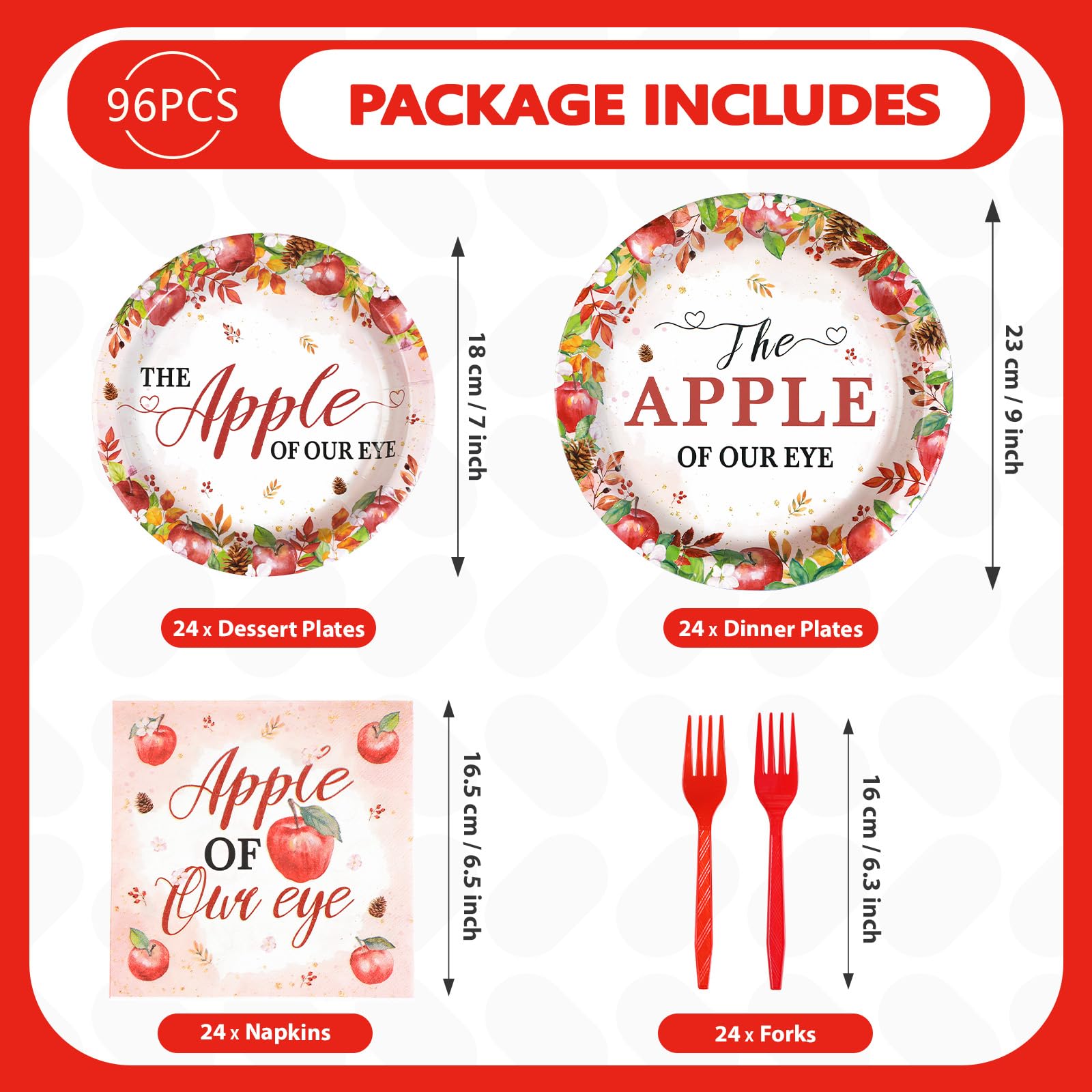 96 Pcs Fall Apple Baby Shower Party Plates and Napkins - Grencian