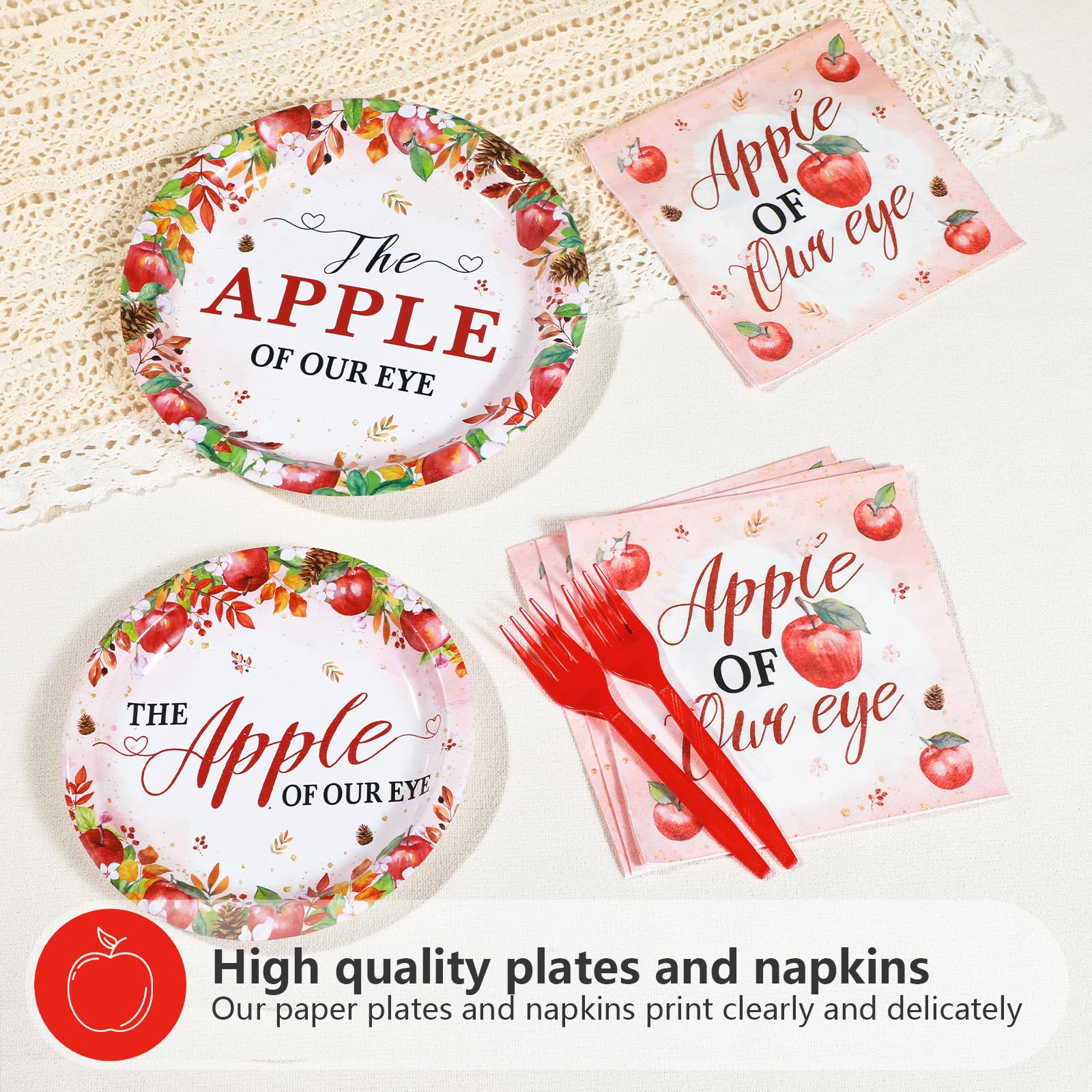 96 Pcs Fall Apple Baby Shower Party Plates and Napkins - Grencian
