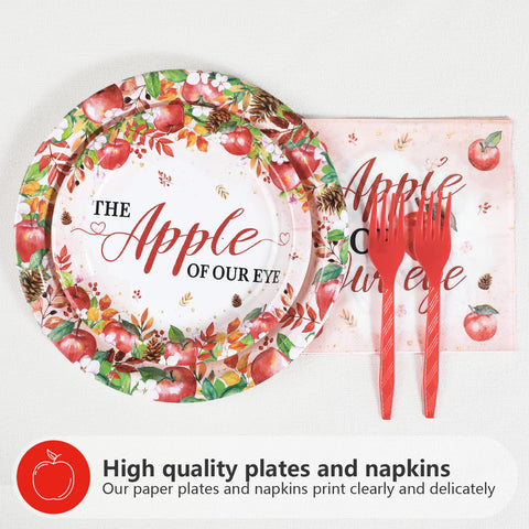 96 Pcs Fall Apple Baby Shower Party Plates and Napkins - Grencian
