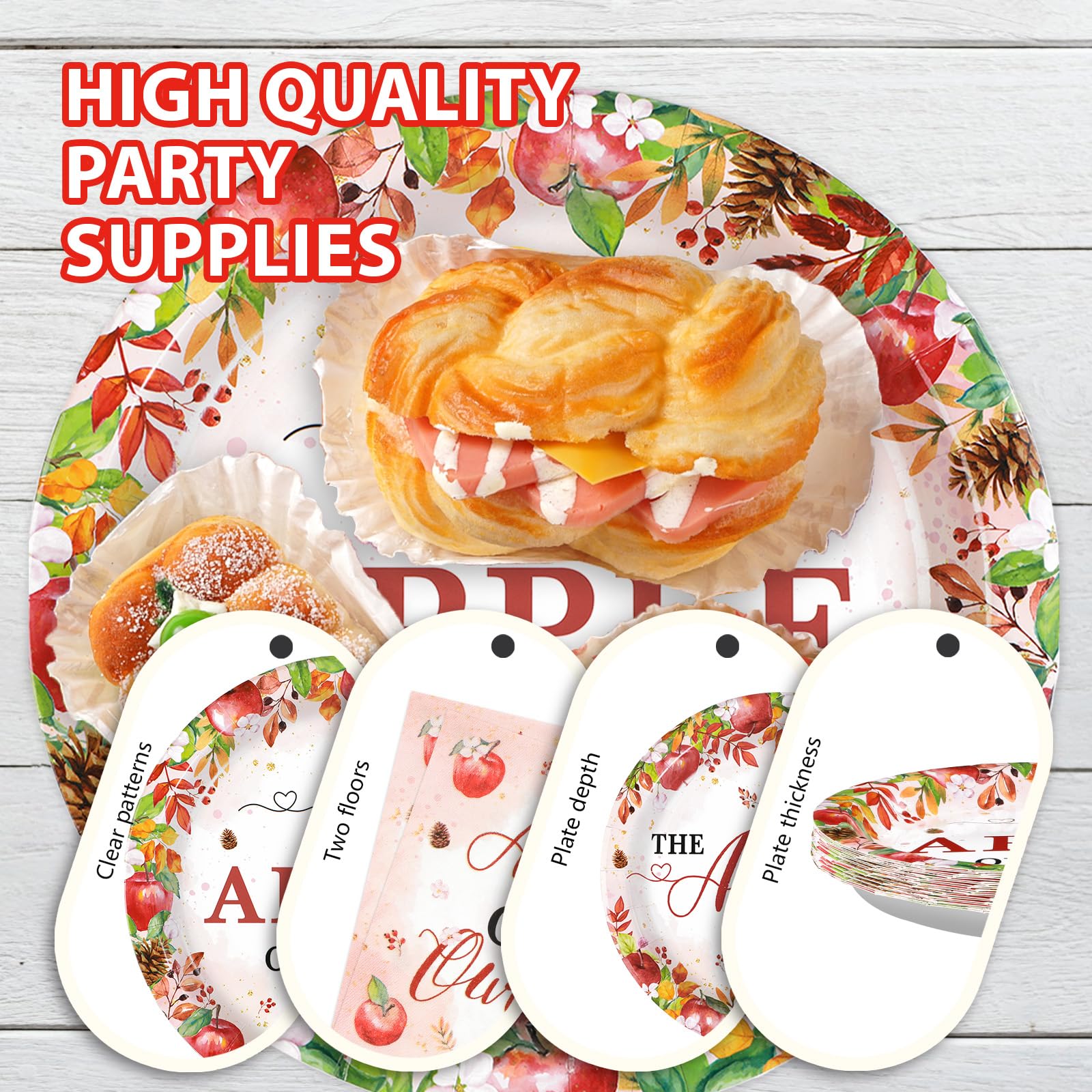 96 Pcs Fall Apple Baby Shower Party Plates and Napkins - Grencian