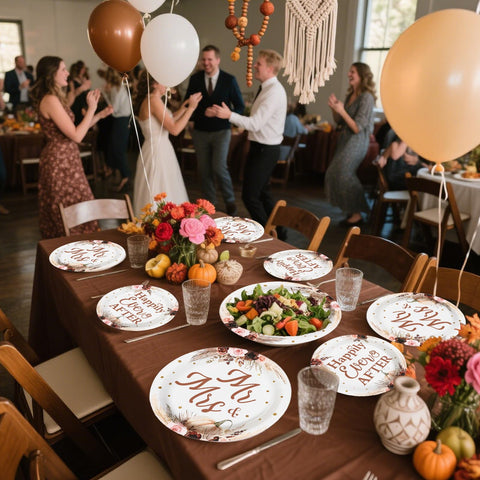 96 Pcs Fall Boho Bridal Shower Party Plates and Napkins - Grencian