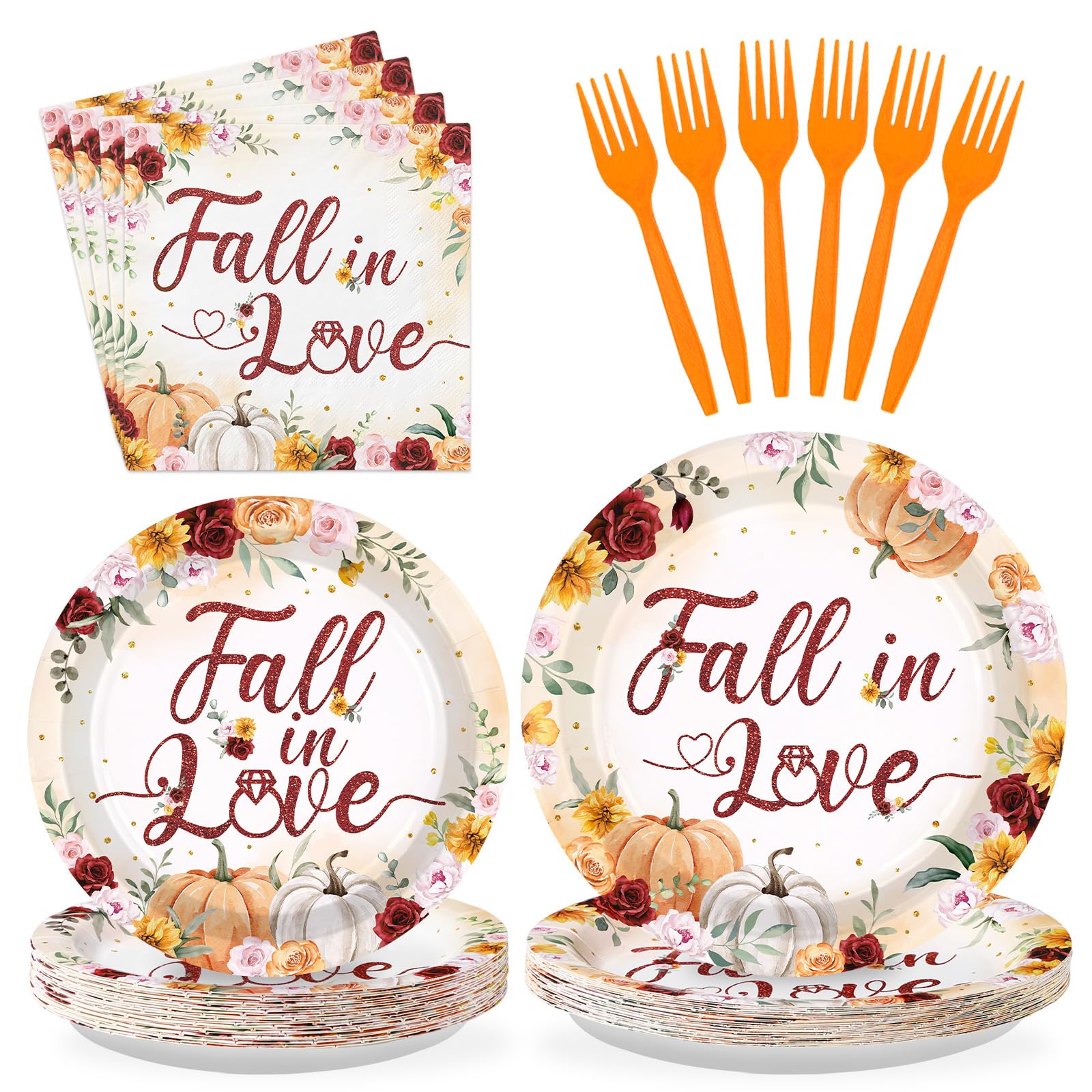 96 Pcs Fall Bridal Shower Party Plates and Napkins - Grencian