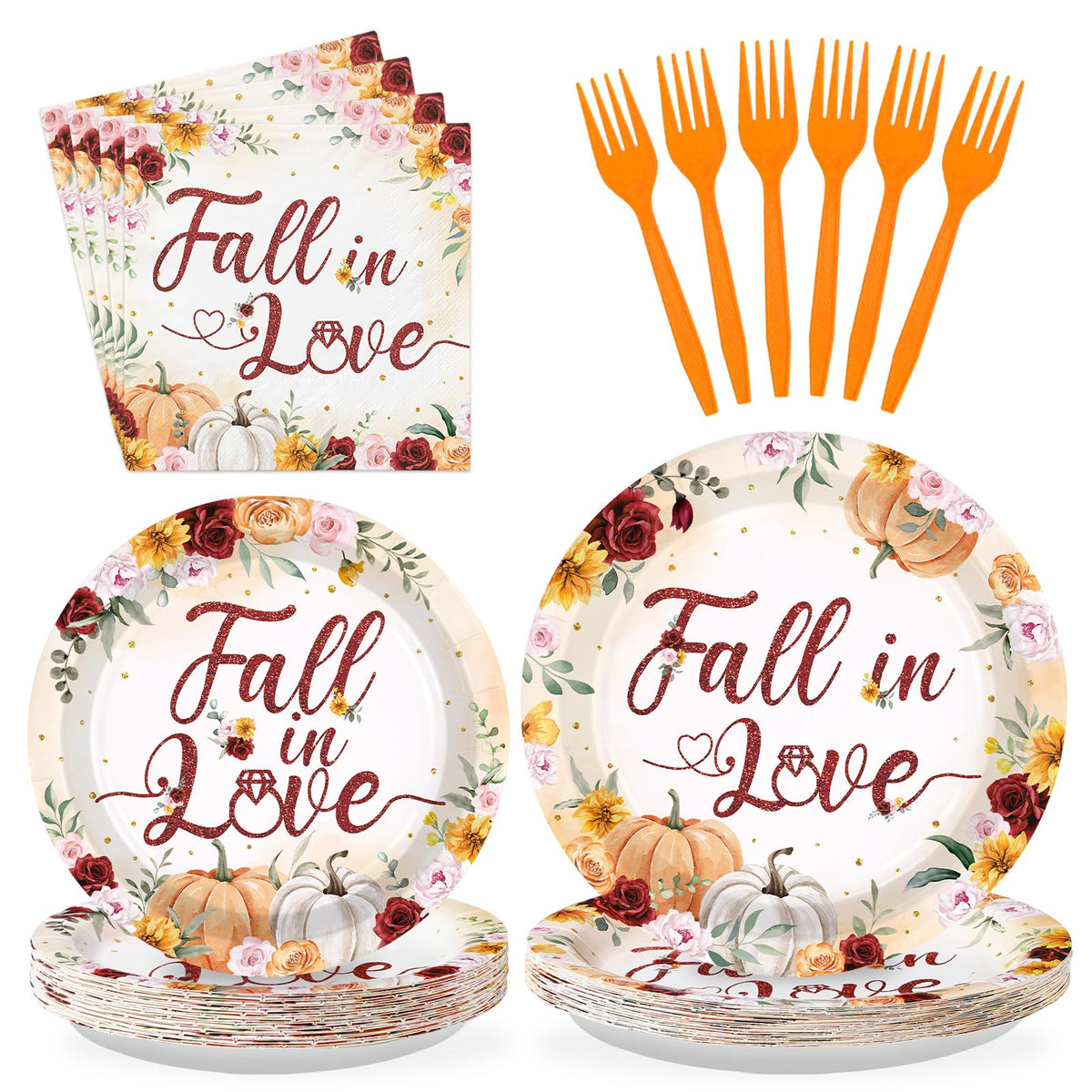 96 Pcs Fall Bridal Shower Party Plates and Napkins - Grencian