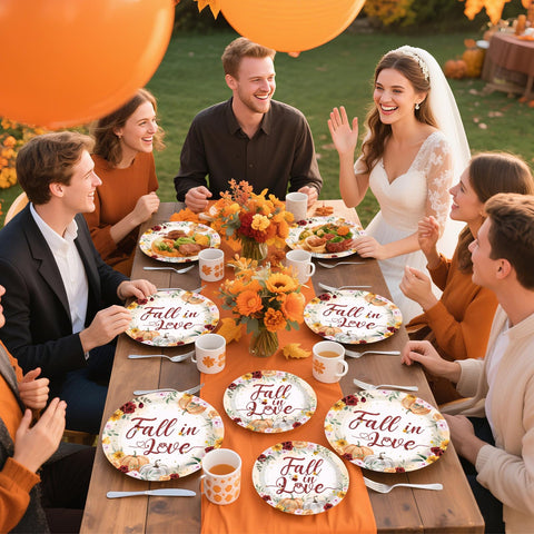 96 Pcs Fall Bridal Shower Party Plates and Napkins - Grencian