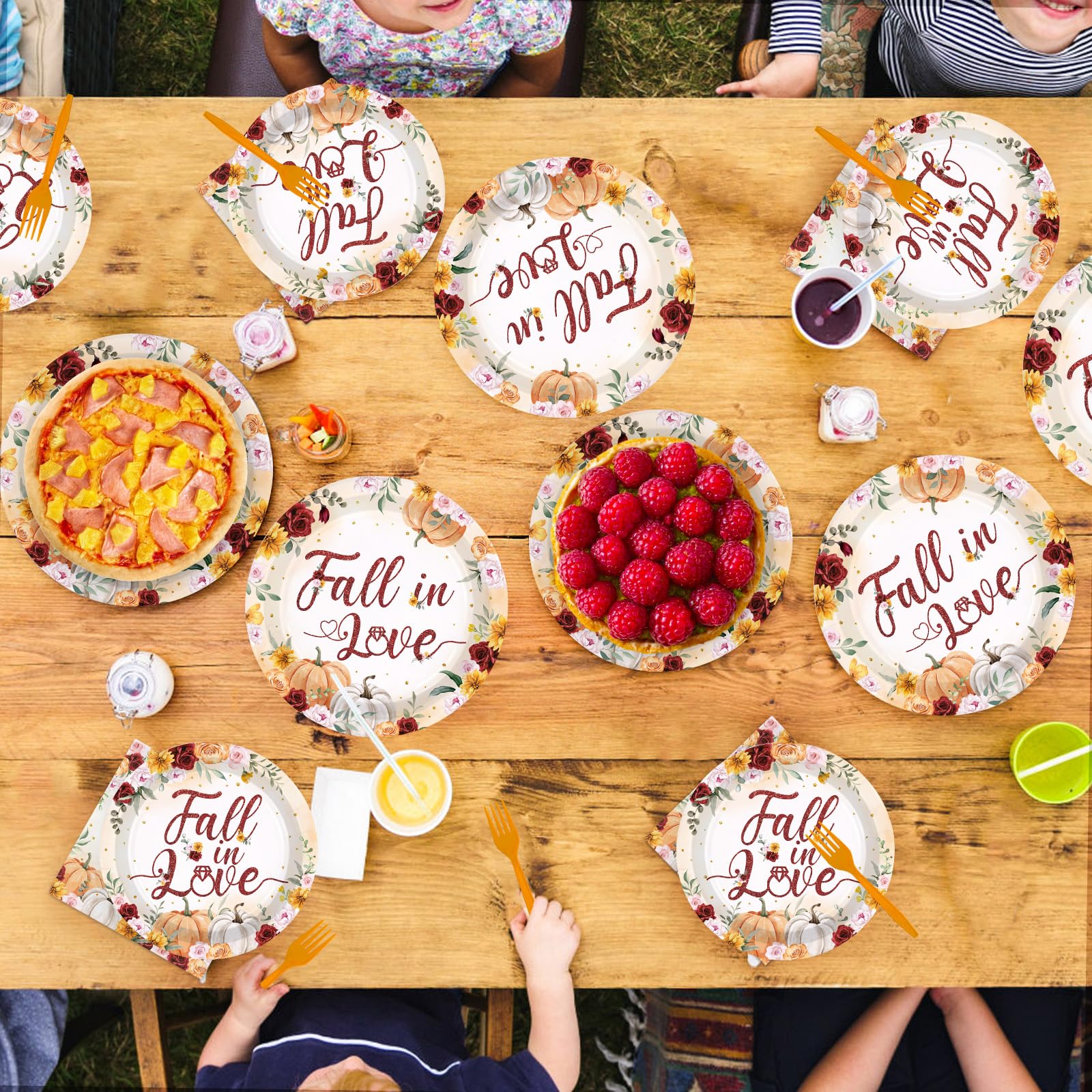 96 Pcs Fall Bridal Shower Party Plates and Napkins - Grencian