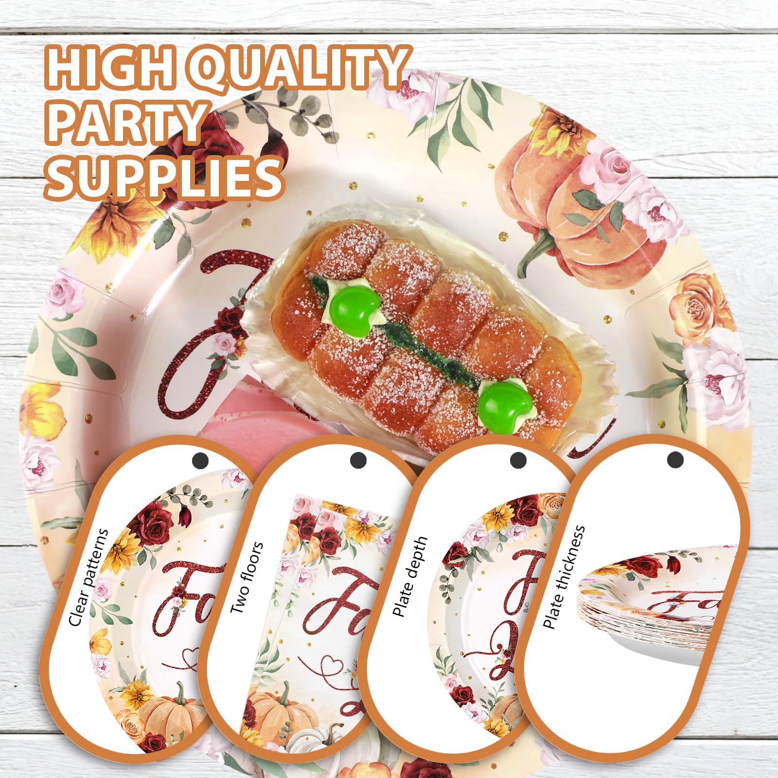 96 Pcs Fall Bridal Shower Party Plates and Napkins - Grencian