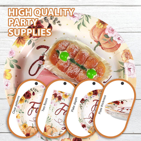 96 Pcs Fall Bridal Shower Party Plates and Napkins - Grencian