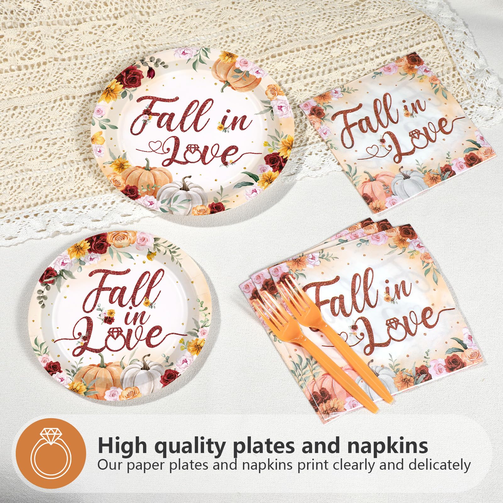96 Pcs Fall Bridal Shower Party Plates and Napkins - Grencian