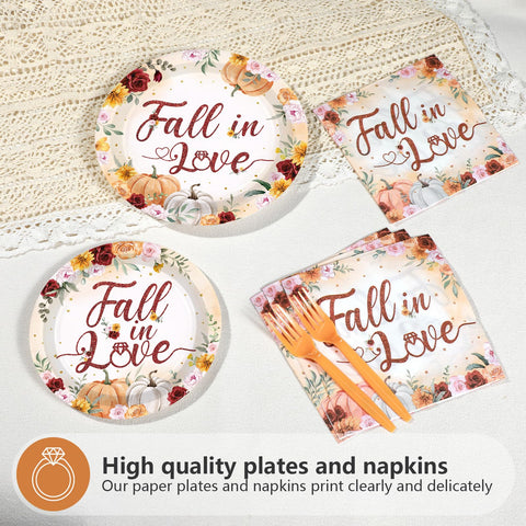 96 Pcs Fall Bridal Shower Party Plates and Napkins - Grencian