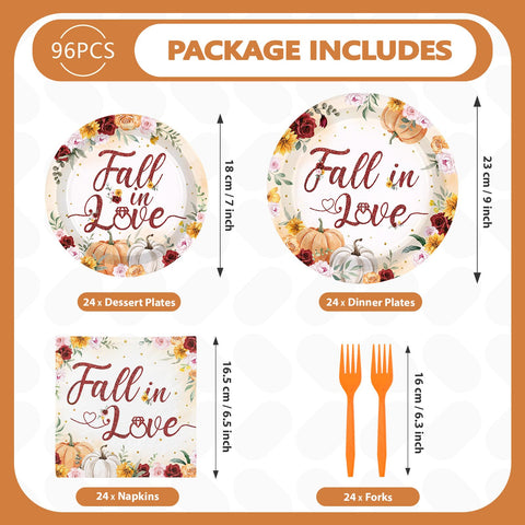 96 Pcs Fall Bridal Shower Party Plates and Napkins - Grencian