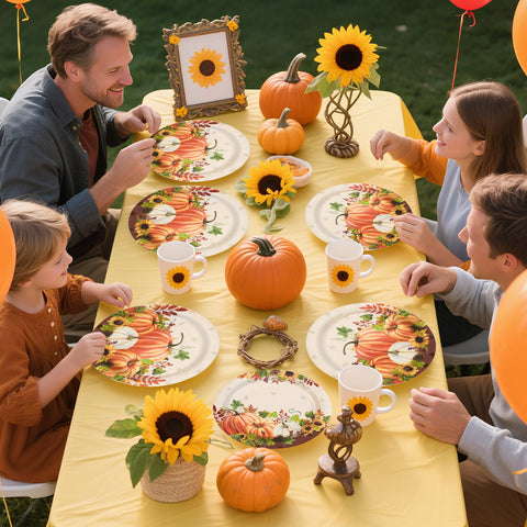 96 Pcs Fall Pumpkin Sunflower Party Plates and Napkins - Grencian