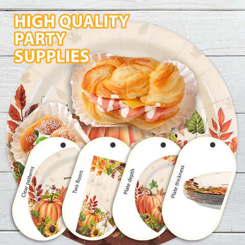 96 Pcs Fall Pumpkin Sunflower Party Plates and Napkins - Grencian