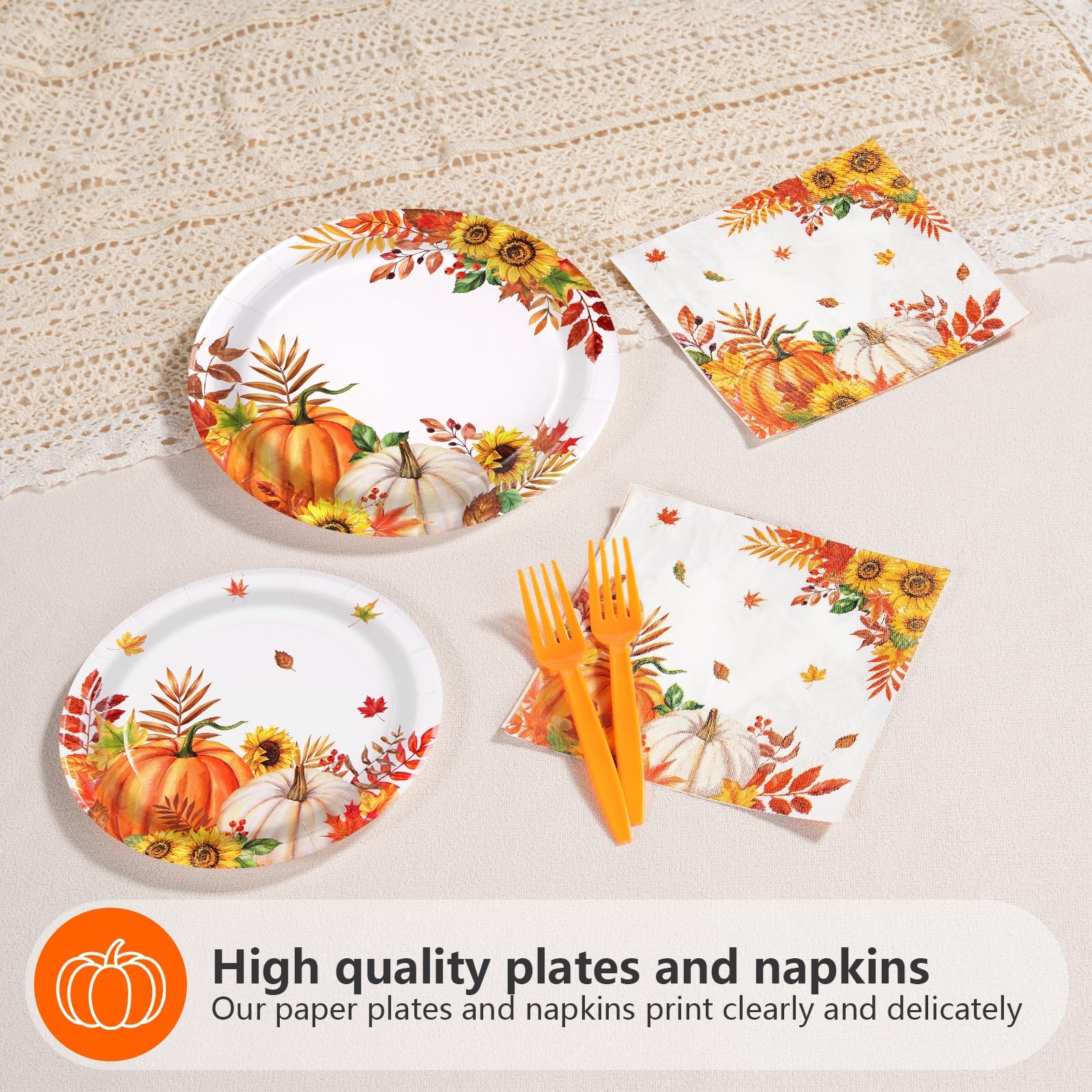 96 Pcs Fall Sunflower Pumpkin Party Plates and Napkins - Grencian